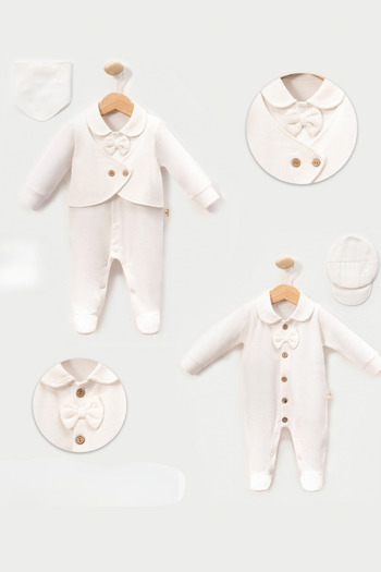 Cherub Baby Waffle Fabric Bow Tie Newborn Baby Boy Double Jumpsuit Set