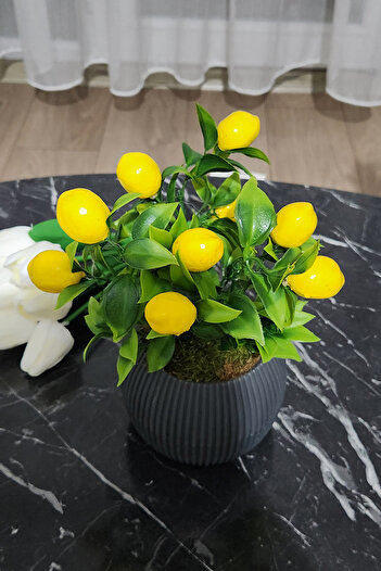 ALSHOP Mother's Day Anthracite Potted Artificial Lemon Tree with 8-9 Fruits