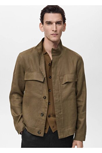 MANGO Man 100% Linen High Collar Jacket