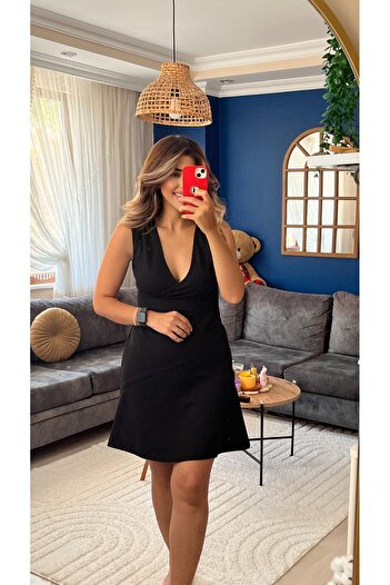 buğrahayalin Women's Thick Strap Double Breasted Collar Skirt Flounced Crepe Dress