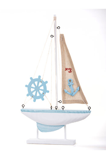 MUKKO HOME Ahşap Marin Denizci Temalı Yelkenli gemi tekne Biblo  Ofis dekorasyon - 18x31,5 cm