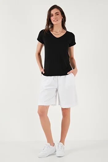 Lela Cotton Standard Fit Normal Waist Tie Pocket Shorts Shorts 668Yp5326