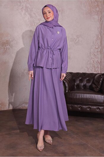 TRENDTESETTÜR Purple Women's Set with Brooch and Skirt - Lilac t 9274