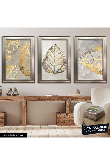 Evinemoda 3 Piece Framed Gold Leaf Table Cvplk