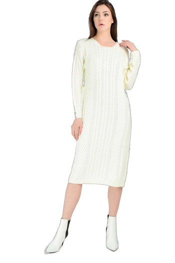 Sense Hair Knit Long Knitwear Dress| Trk18281 Ecru