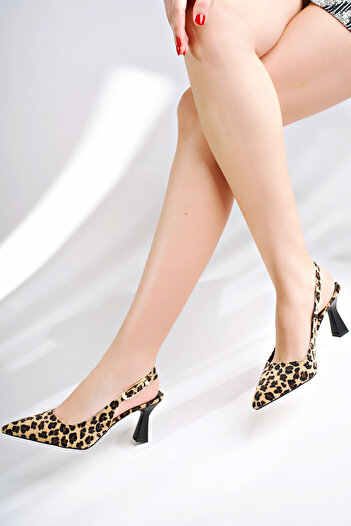 meyra'nın ayakkabıları Women's Leopard Buckle Open Back Heeled Shoes