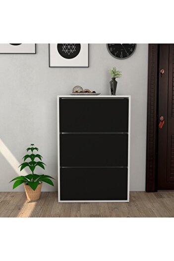 Moonlife 3 Kapaklı Kayar Raflı Ayakkabılık Siyah
