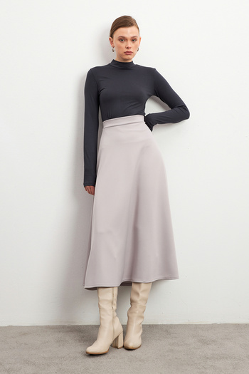 Yefrastore Light Gray Shiny Puff Scuba Flared Skirt