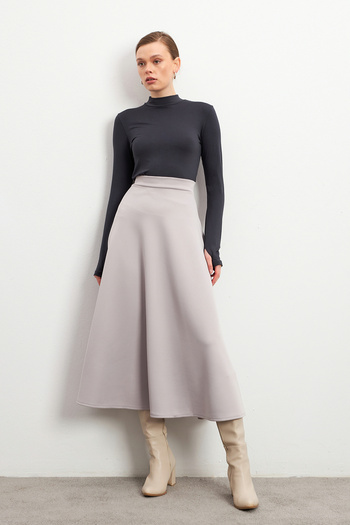 Yefrastore Light Gray Shiny Puff Scuba Flared Skirt