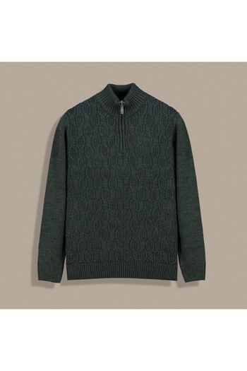 Sarar İnterview Wraps Zippered Half Turtleneck Knitted Pattern Khaki Green Knitwear Sweater