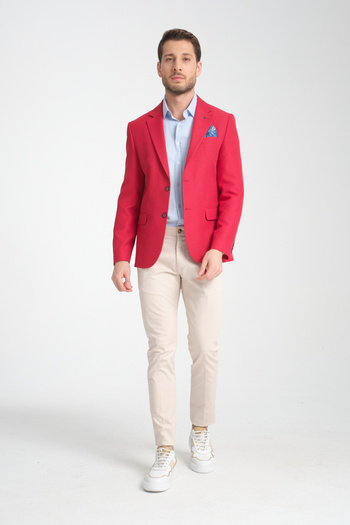 Frappoli Alfredi Men's Oversize Large Size Red Straw Fabric Blazer Jacket
