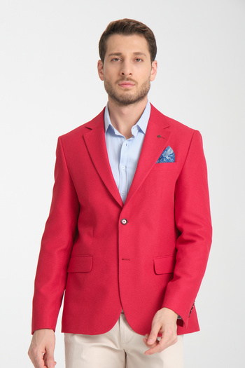 Frappoli Alfredi Men's Oversize Large Size Red Straw Fabric Blazer Jacket
