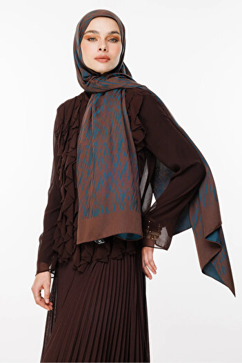 Mooncorn Selis Pattern Double Sided Shawl Bitter Brown-Petrol Blue