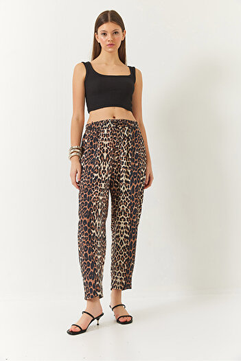 Bianco Lucci Women's Piping Lace-Up Leopard Patterned Shalwar Trousers 3890 60261437