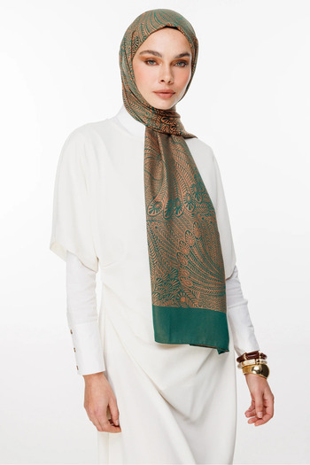 Mooncorn Mayra Pattern Double-Sided Shawl Emerald-Apricot