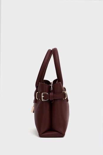 Madamra Claret Red Women's Mini Lock Detailed Hand and Shoulder Bag