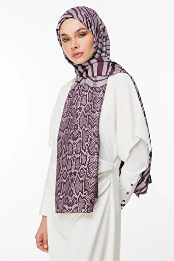 Mooncorn Riad Pattern Double Sided Shawl Purple-Grey