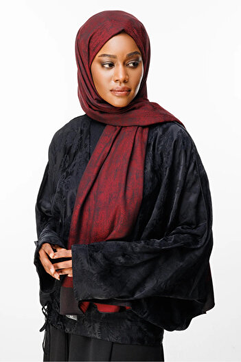 Mooncorn Sahra Pattern Double Sided Shawl Black-Claret Red