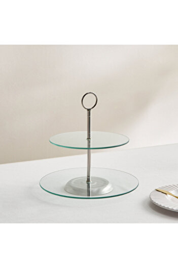 Home Box Coral 2-Tier Glass Cake Stand