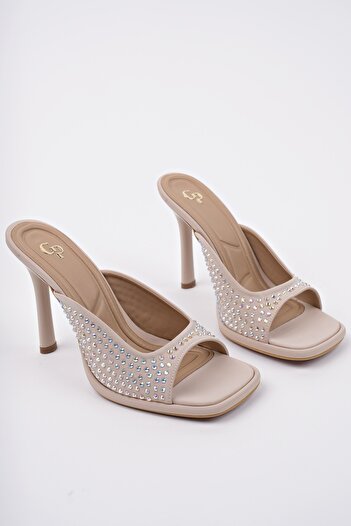 MUGGO Puja Blunt Toe Thin Heeled Stone Women's Heeled Slippers