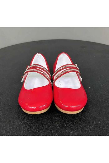 jadeer Red Girls' Ballerinas - September, Two Stripe Velcro, 31-36 Ç125K