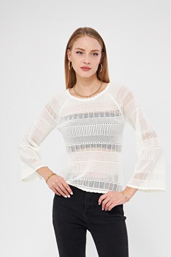 Irmak Kerekli Women's Ecru Mesh Knit Women's Knitwear Blouse K3005