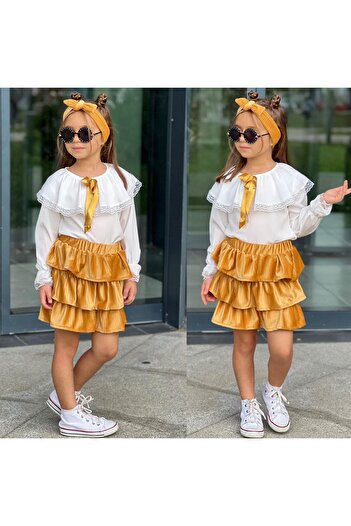 RAPAPA Girl's Flounce Top Lace Embroidered Ruffle Skirt Suit 2909