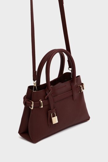 Madamra Claret Red Women's Mini Lock Detailed Hand and Shoulder Bag