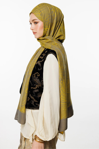 Mooncorn Mayra Pattern Shawl, Reversible and Mustard - Dark Gray