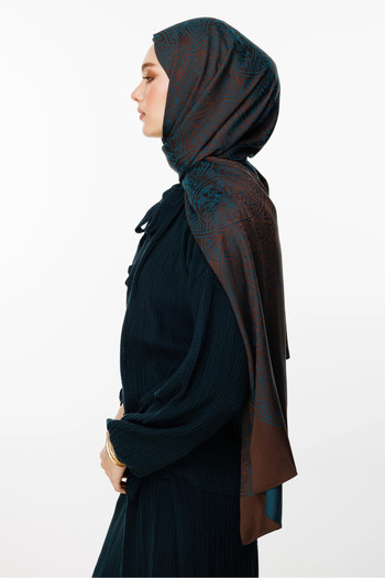 Mooncorn Morocco Pattern Reversible Shawl Bitter Coffee-Petrol Blue