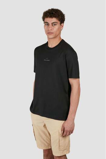PAUL&SHARK Men's Round Neck Short Sleeve Shiny Logo Printed Black T-Shirt C0P1240-11D