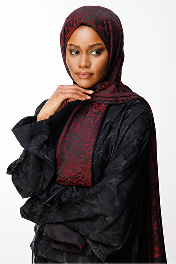 Mooncorn Lavin Pattern Double Sided Shawl Black-Burgundy