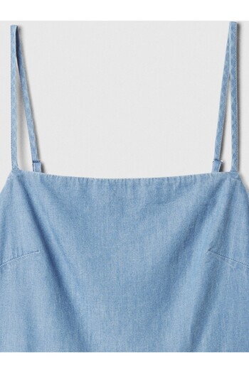 GAP Kadın Mavi Kare Yaka Denim Mini Elbise
