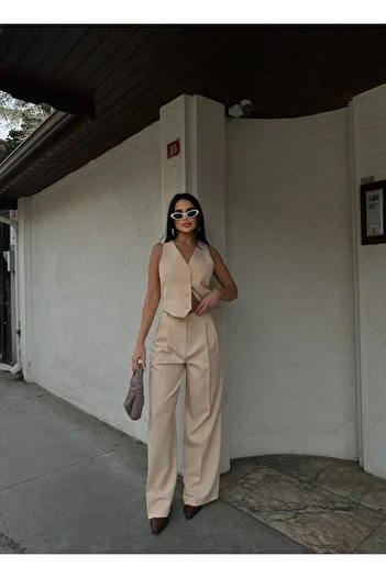 Friday Mood Women's High Waist Palazzo Pants Vest Set