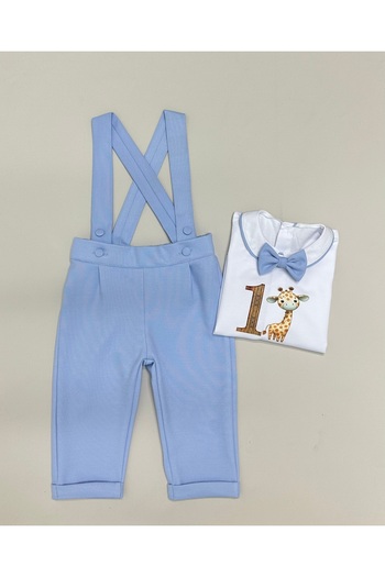 annerüyası Zoo Giraffe One Year Old Concept Baby Blue Salopet Set
