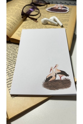 Handeto Kraft Stork Themed Notepad Pull-Pull Notebook, Glue-On Memo Pad, A6, Unlined Notebook, Adhesive Memo Pad