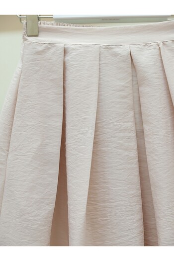 Modamorfo Beige Elastic Waist Pleated Parachute Skirt