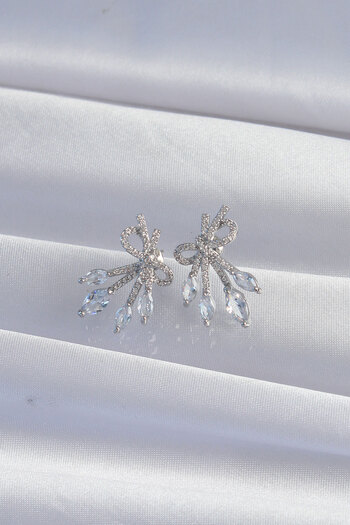 SeyCey.co Brass Silver Color Zircon Stone Bow Earrings