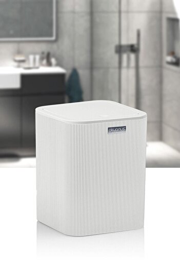 Okyanus Home Mina White Striped Square Trash Can