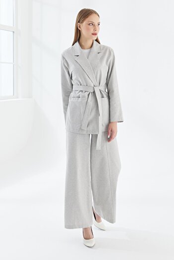 MODAJİN Belted Double Suit Gray