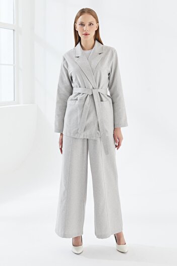 MODAJİN Belted Double Suit Gray