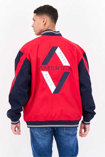 Perry Ellis Men Embroidered Bomber Jacket, Red