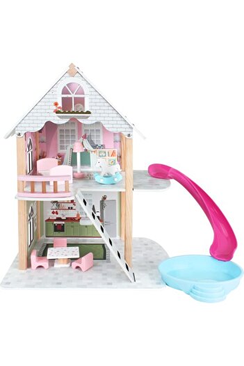 Toysilla Ahşap Kaydıraklı Oyun Evi - Kız Çocukları Için Eğitici Ve Eğlenceli Set, Oyuncak