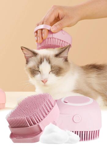 GOBYPET Cat and Dog Pet Washing Brush with Shampoo Tank Silicone Pink