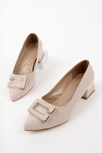 MUGGO Venti Thick Heel Pointed Toe Buckle Women's Classic Heeled Shoes