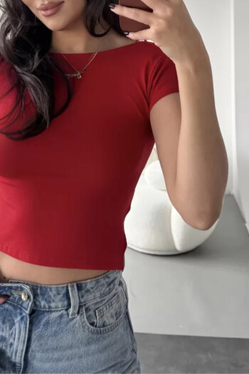 Zechka Women's Red Backless Adjustable Crop Top (Zck99)