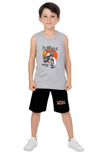 YA KO KİDS Born to Ride Printed Boys' Strappy T-Shirt and Shorts Set Top and Bottom