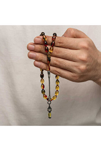 costurera Silver 1000 Sterling Kazaz Tasseled Clamping Amber Prayer Beads