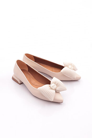 DGN 2898 Women's Bow Detailed Pointed Toe Ballerinas