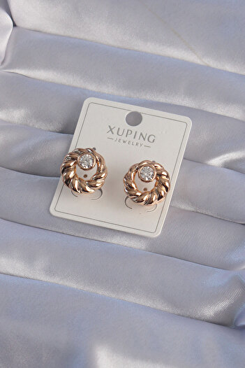 BESKAR Xuping Rose Color Oval Zircon Stone Twist Model Earrings
